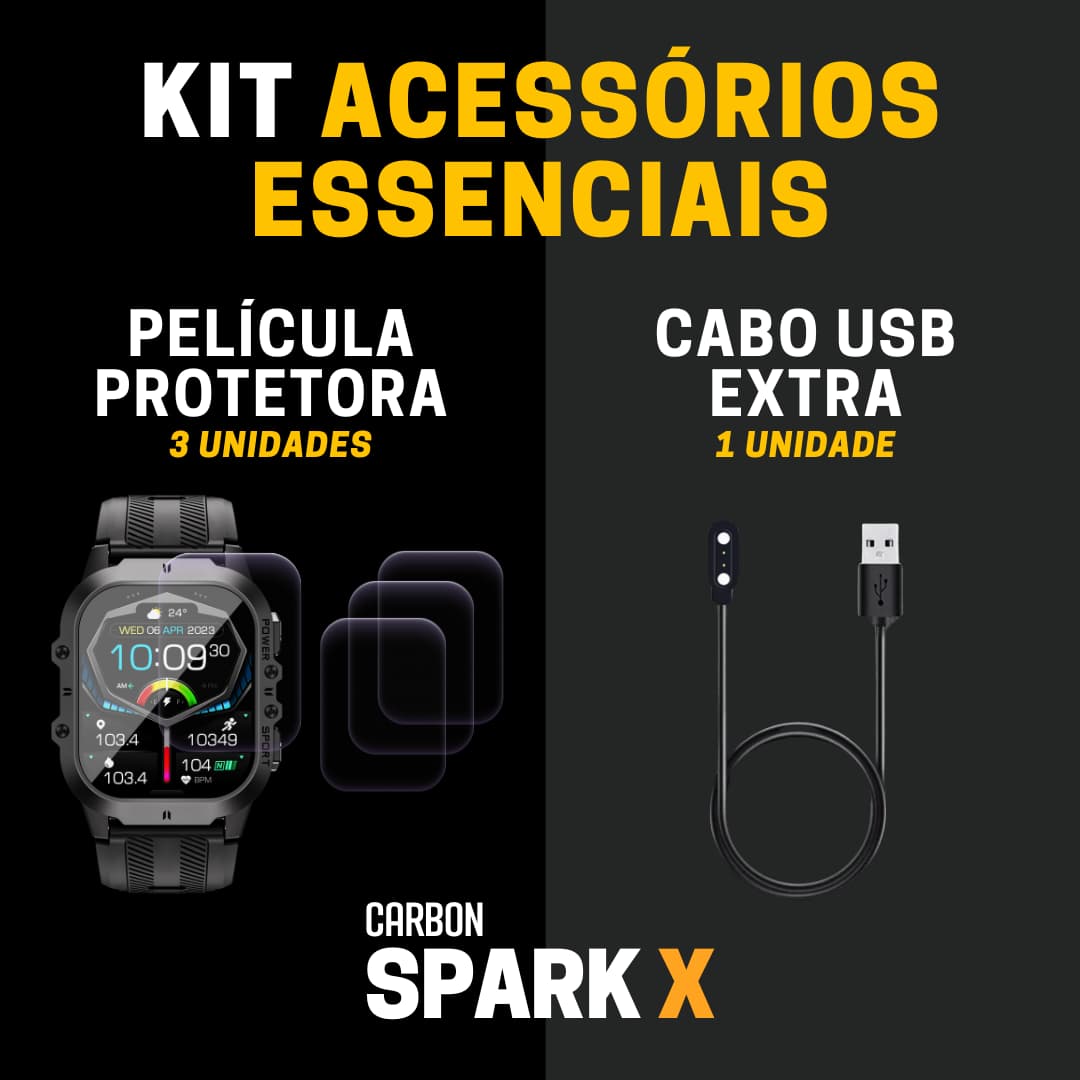Kit Acessórios Essenciais Carbon Spark X - Carbon Relógios Inteligentes