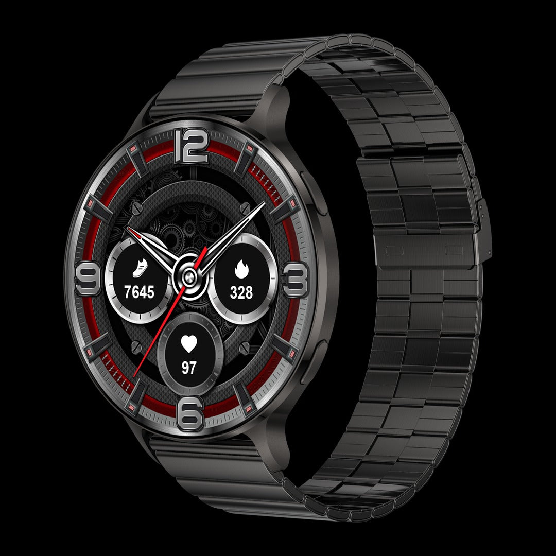 Carbon Apollo preto com pulseira de aço em elos, em ângulo