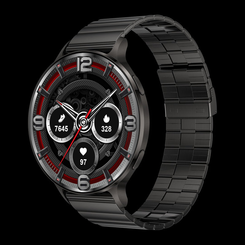 Carbon Apollo preto com pulseira de aço em elos, em ângulo