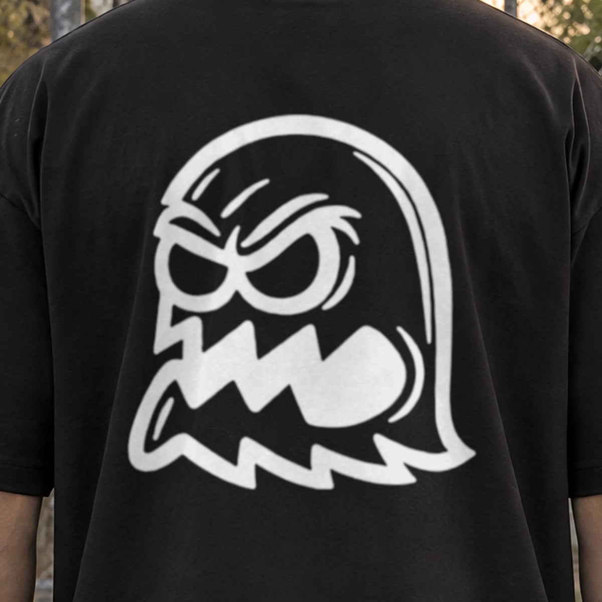 Ghost preta: detalhe da estampa