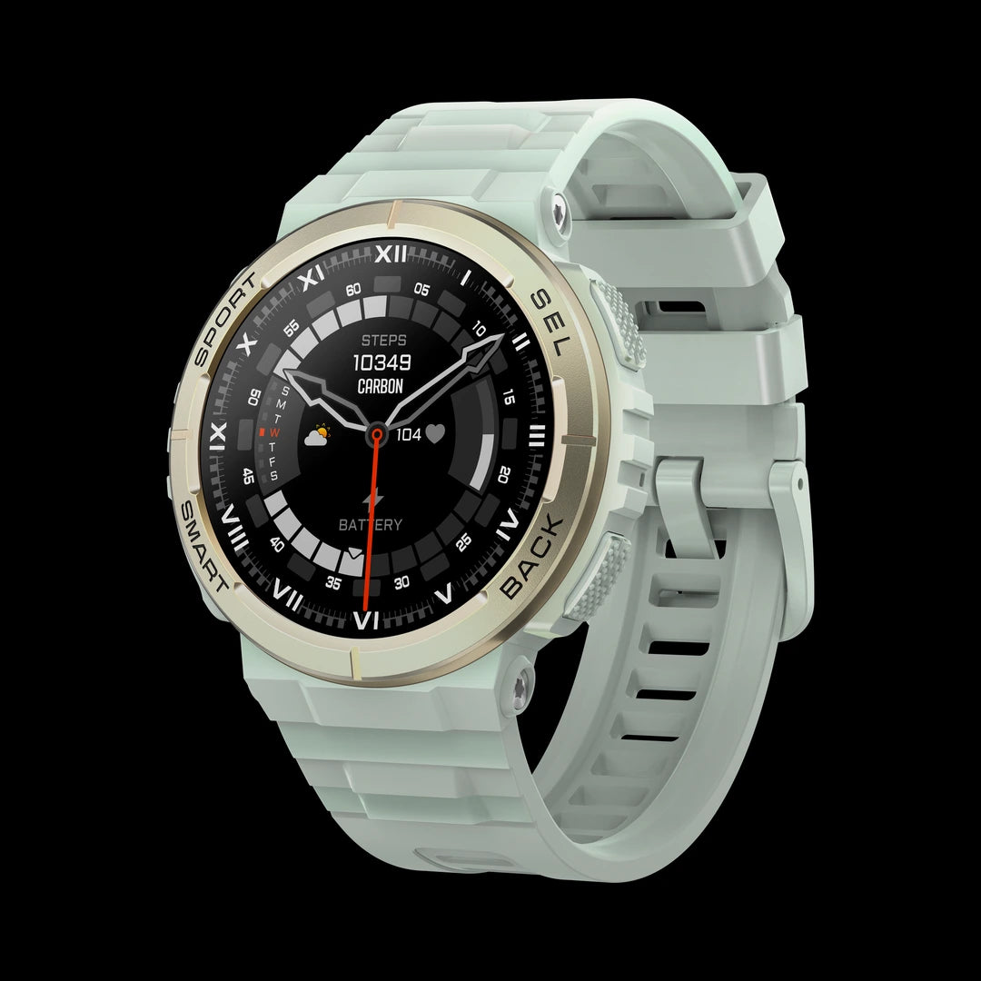 Carbon Vega Explorer verde-água com aro dourado-champanhe e mostrador Carbon de campo